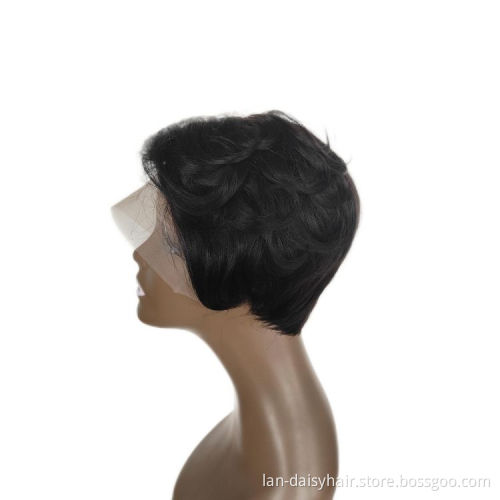 Best Pixie Virgin Brazilian Human Hair Color Short Cut Wig Hot Selling T Part Lace Frontal Wigs